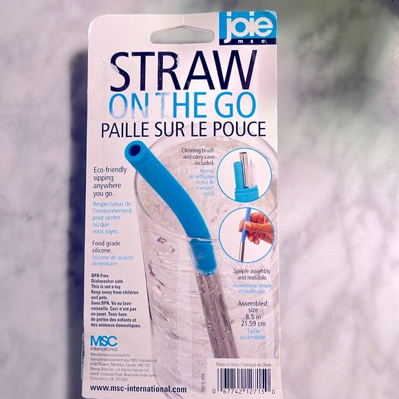 Joie Straw On The Go set NWT,reusable, stainless steel straw+cleaning brush+case - Picture 6 of 7